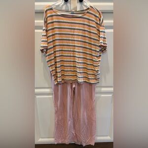 Old Navy Sunday Sleep Knit Striped Multicolor Top and Pink Pajama Pants L